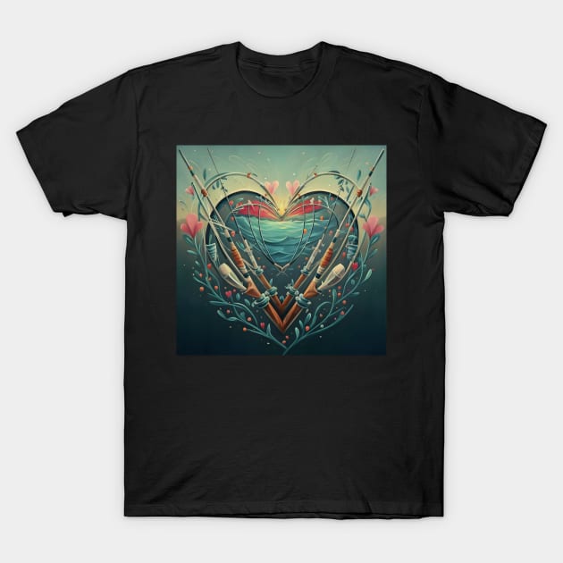 Fishing Hearts Of Love 1 T-Shirt by MiracleROLart